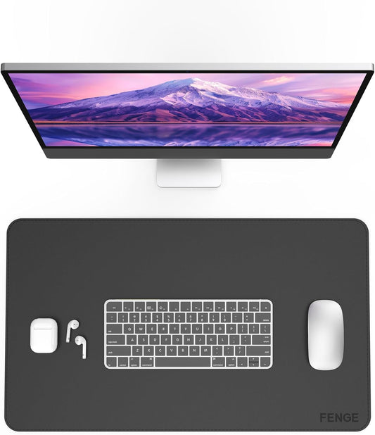 Fenge Desk Pad Mat, Water Resistant Mouse Pad, Double-Sided Mouse Mat with Anti-Slip Cork Base, Faux Leather Desk Blotter for Home Office, Laptop, Mouse, 23.6 x 13.8 Inches, Black