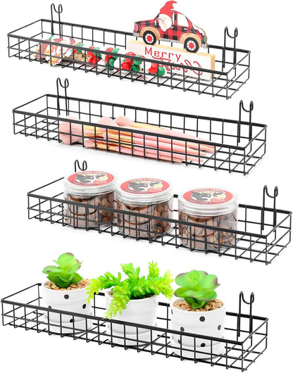 ANZOME 2 Pack 15.7 Inch Extra-Wide Hanging Wall Baskets, Sturdy Black Metal Wire Storage Basket, Fits Grid Panels with 1-2 Inch Spacing (Panel Not Included), Garage Craft Kitchen Pantry Wall Organizer
