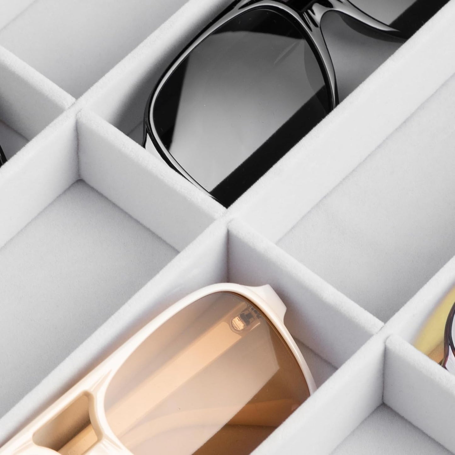 Frebeauty Sunglass Organizer,Velvet Glasses Organizer,8-Slot Sunglasses Tray for Drawer, Men's/Women's Sunglasses Box, Glasses Holder for Watch Stackable Eyeglass/Eyewear Display Tray(Beige)