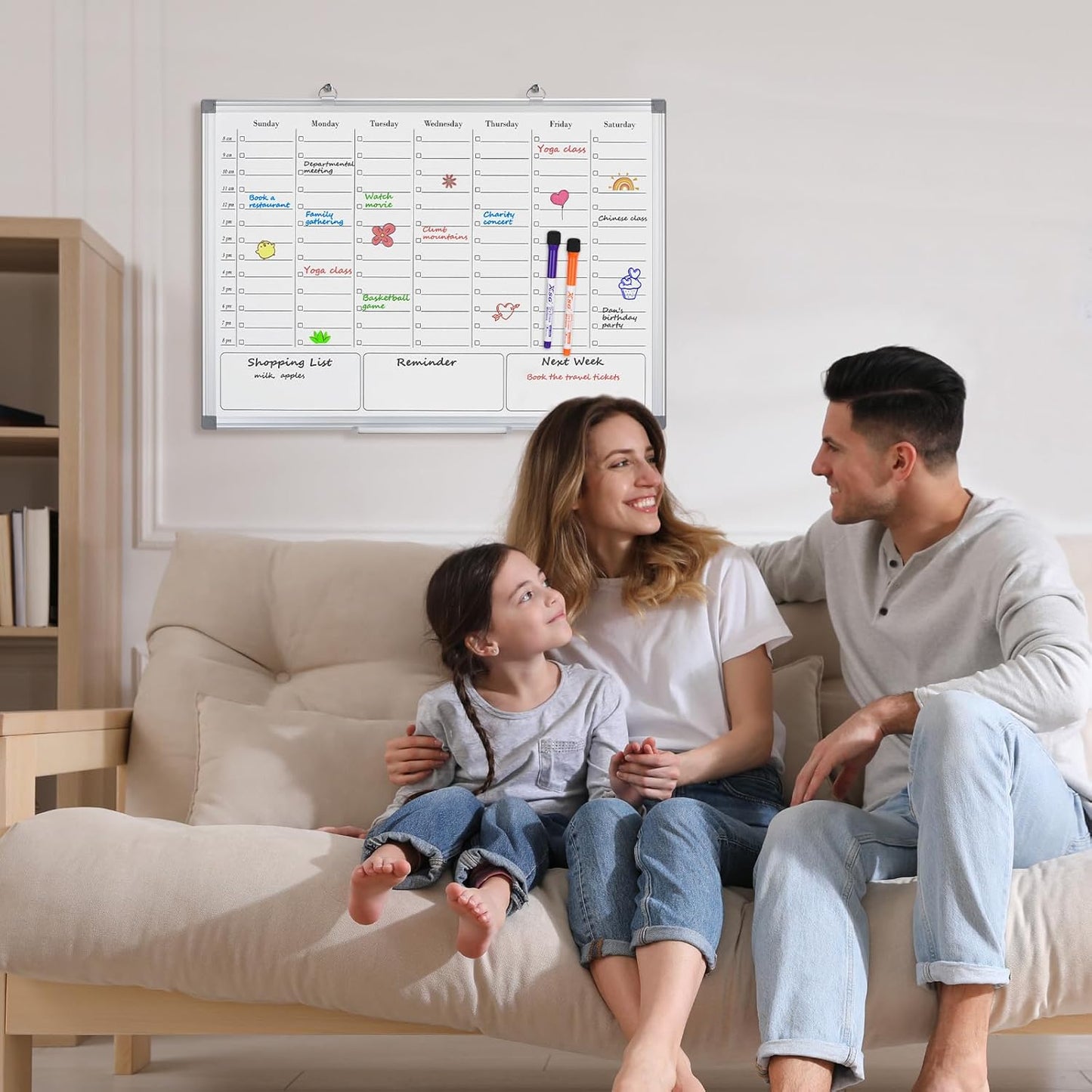 ONAVIA Desktop Whiteboard with Stand, 16"×12" Double-Sided Magnetic Dry Erase Calendar, Weekly Monthly Schedule with Time Slots, Portable for Home, Office, Planning, Memo, to Do List