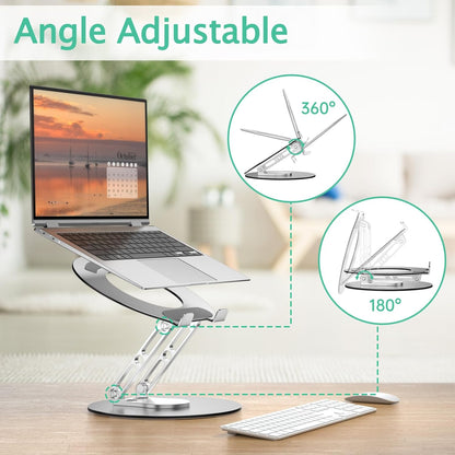 Laptop Stand for Desk Adjustable Computer Stand with 360 Rotating Base Ergonomic Laptop Riser Mount for Desk Foldable Protable Computer Desk Fits with MacBook Pro Air, Rectangle