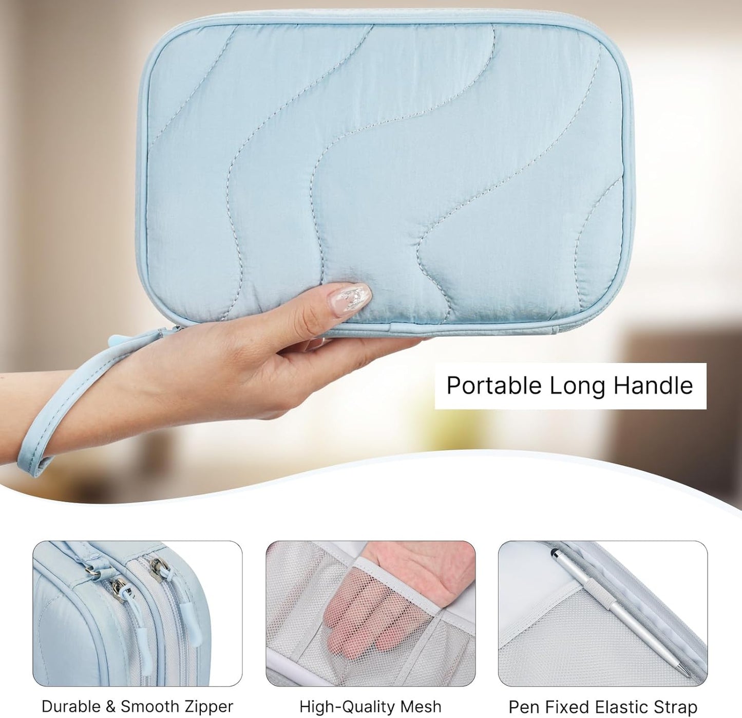 Skycase Tech Pouch - Lightweight Electronics Organizer Travel Case - Double Layers Cable Organizer - All-in-One Storage Bag for Charger, Cord, Phone, Flash Drive, Essentials - XL