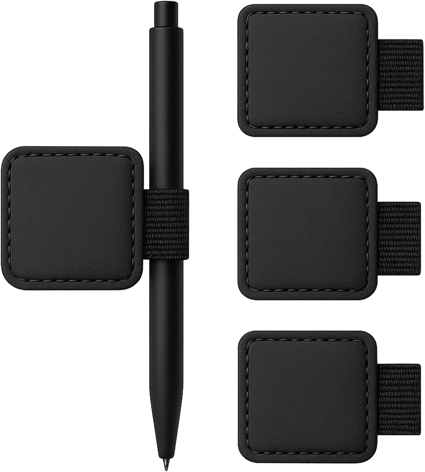 4-Pack Black Elastic Pen Loop Holders – Adhesive PU Leather Sleeves