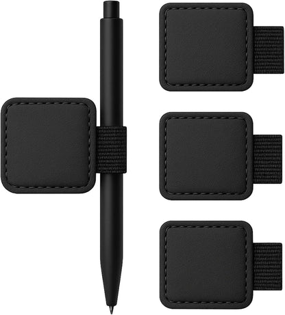 4-Pack Black Elastic Pen Loop Holders – Adhesive PU Leather Sleeves