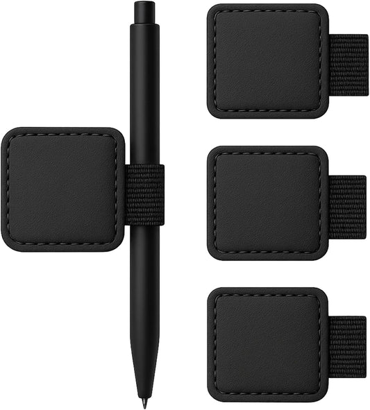 4-Pack Black Elastic Pen Loop Holders – Adhesive PU Leather Sleeves