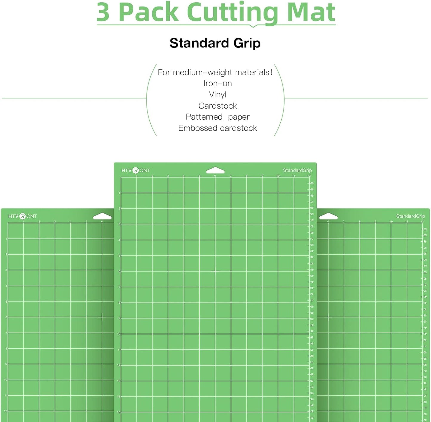 HTVRONT Standard Grip Cutting Mat, 6 Pack Cutting Mat 12x12 Compatible with Cricut Maker 3/Maker 4/Maker/Explore 3/4/5/Air 2/One, Standard Adhesive Sticky Quilting Cutting Mats Replacement Accessories