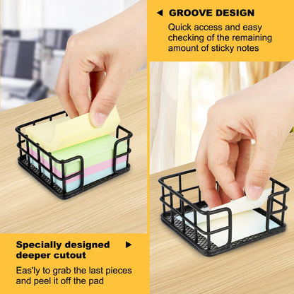 Sticky Note Holder, 3.62 x 3.62 x 1.77 Inches Metal Memo Pad Dispenser, Square Notepad Organizer for Desk, Office & School Essentials, Desk Organizer Supply