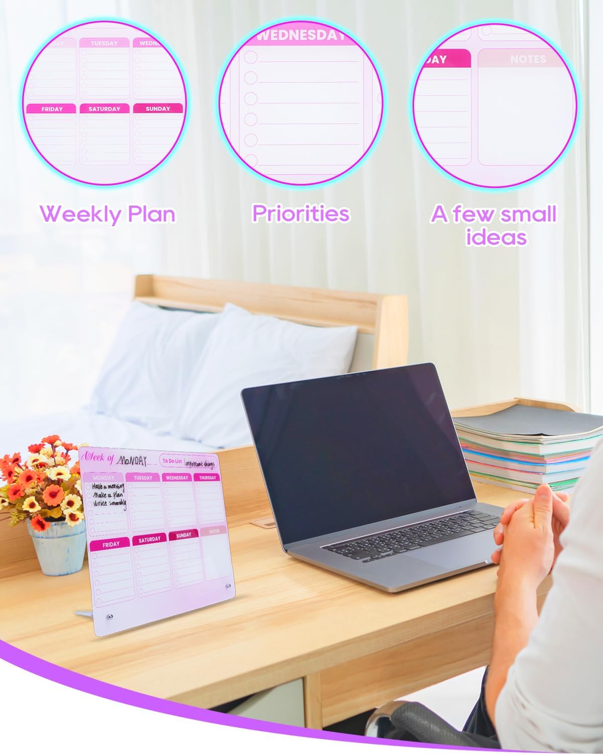 UCEC Dry Erase Calendar for Desk, 12" x 10" Weekly Planning Reminder Board, Dry Erase to Do List Calendar for Office with Stand and Pen Clip for Home Office & School Organization