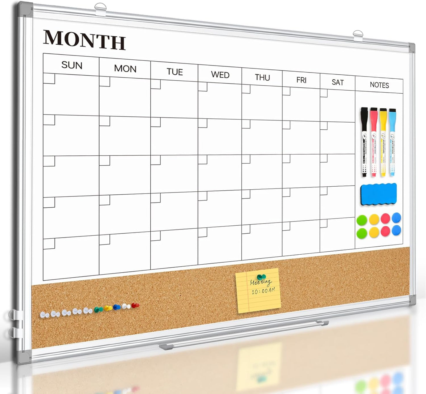 Weekly Calendar Dry Erase Whiteboard for Wall, 24"x18" Magnetic Weekly Planner White Board, Double Sided Hanging Daily Planning Board for Home, Office, School, Kitchen