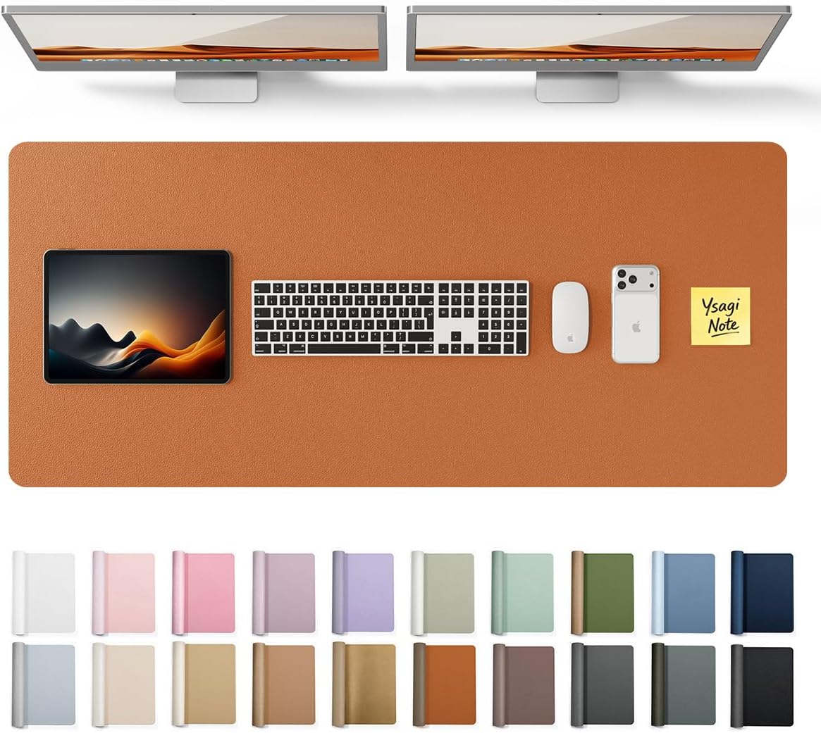YSAGi Leather Desk Protector, Office Mat, Large Mouse Mat, Non-Slip PU Leather Blotter, Laptop Desk Mat, Waterproof Writing Pad for Office and Home (Black, 31.5" x 15.8") - Colors A