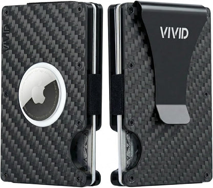 VIVID Carbon Fiber AirTag Wallet for Men - Slim, Modern, RFID Blocking, Scratch Resistant, Credit Card AirTag Holder, Easy Access Cards, Money Clip, Mens Wallet (Carbon Fiber)