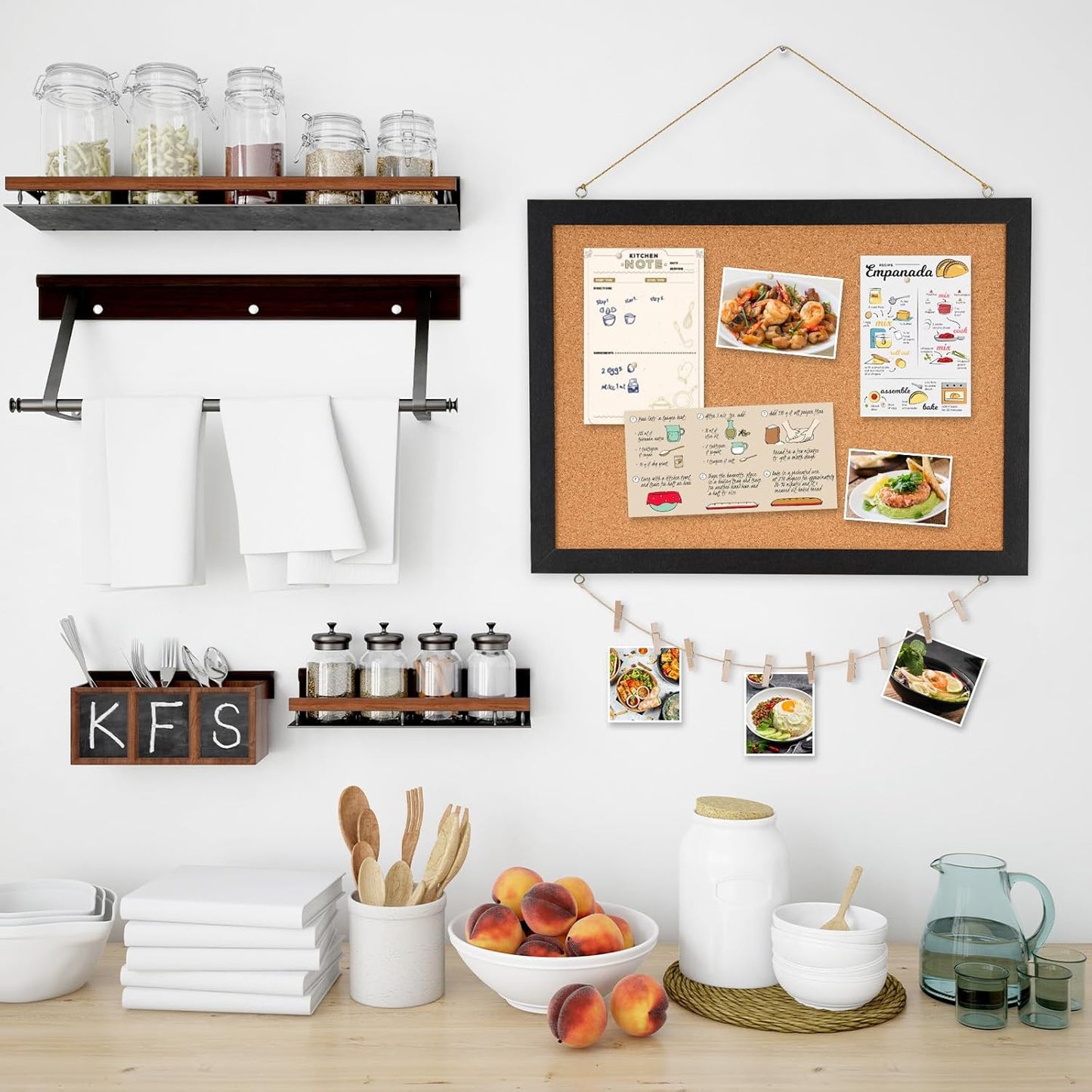 DOLLAR BOSS Bulletin Boards with Linen 1-Pack 16''X 12'' Double-Sided Cork Board for Walls Wood Framed Bulletin Boards, Small Pin Board for Home Kitchen Office Decorative Hanging 10 Pushpins