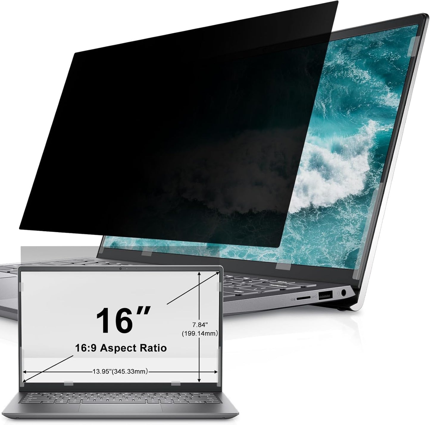 IPROKKO Laptop Privacy Screen 14 Inch 16:9 Aspect, Compatible with HP, Dell, Acer, Asus, Samsung, Lenovo Yoga & More, Removable Anti Blue Light Glare Spy Computer Monitor Filter Security Shield