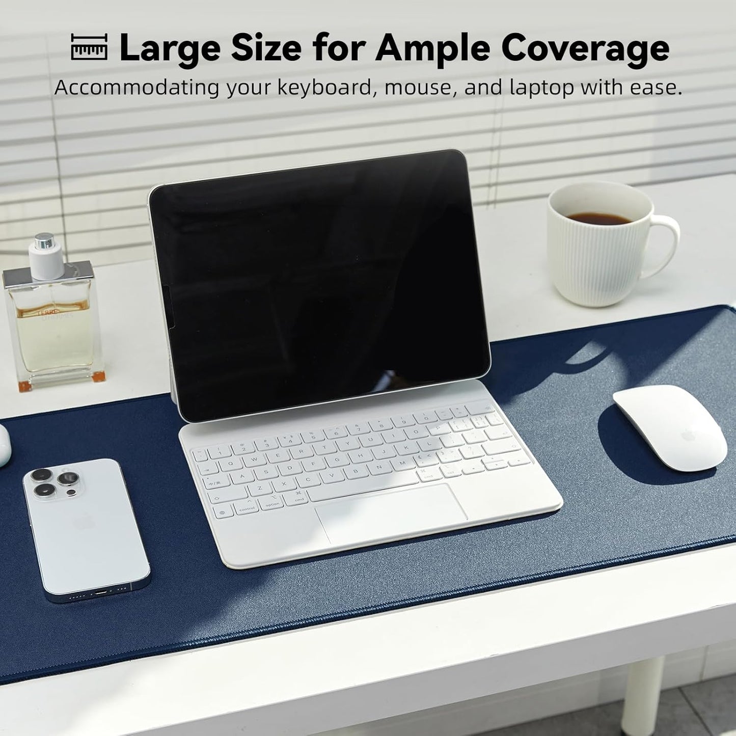 Reniteco Waterproof Large Gaming Mouse Pad with Durable Stitched Edges, Non-Slip Rubber Base, Grainy Jacquard Mouse Mat Desk Pad for Home Office Gaming, 31.5''x11.8''x0.12'', Matte Beige