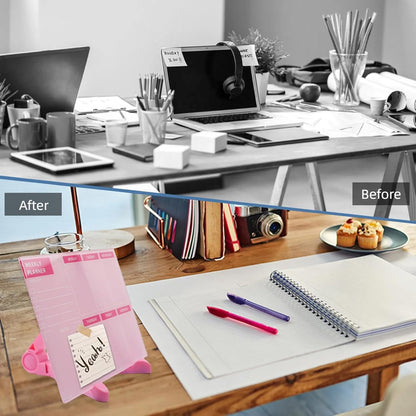 Desktop Thickened Acrylic Dry Erase Board, Weekly White Board with to Do List, Tabletop Whiteboard with Stand, Frameless Dry Erase Pink White Board，9.5"x6.7" for Office, Home, School(Desktop-PK-1724)
