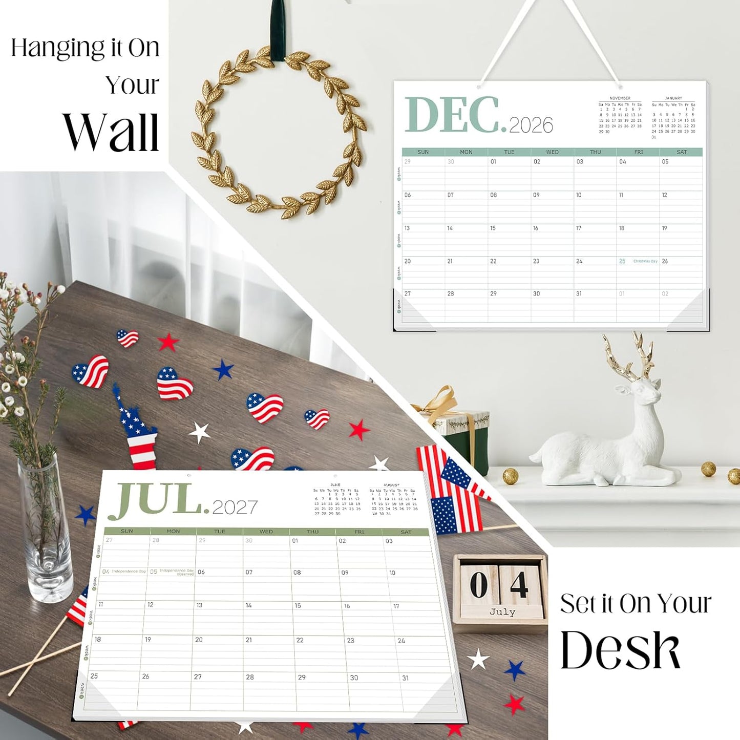 Guasslee Desk Calendar 2026-2027(Jun. 2026 - Dec. 2027), 19-Month School Year Compact Desktop & Wall Calendar, 14" x 11" Thick Paper Monthly Planner for Small Space, Home Office, Dorm & School