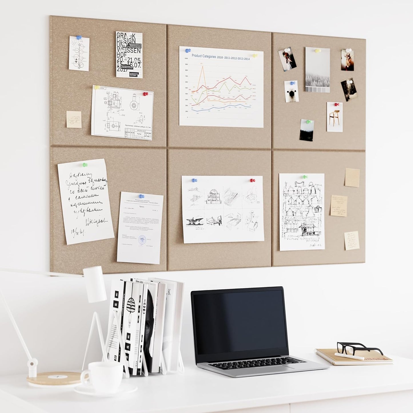 Neatsure Large Cork Board for Wall, Black Felt Bulletin Board with Pushpins, 36" x 24" 6 Panels Wall Tiles, Tack Push Pin Boards for Office