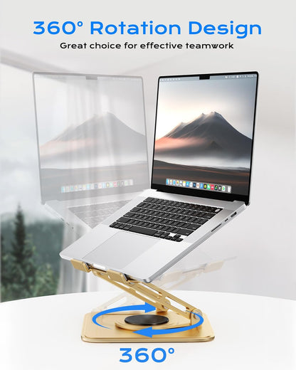 LOXP Adjustable Laptop Stand, Computer Stand with 360 Rotating Base, Ergonomic Laptop Riser Mount for Desk Foldable Protable Computer Desk Fits with MacBook Pro Air (10-16") - Pink