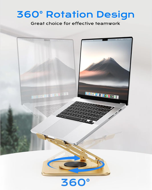 LOXP Adjustable Laptop Stand, Computer Stand with 360 Rotating Base, Ergonomic Laptop Riser Mount for Desk Foldable Protable Computer Desk Fits with MacBook Pro Air (10-16") - Pink