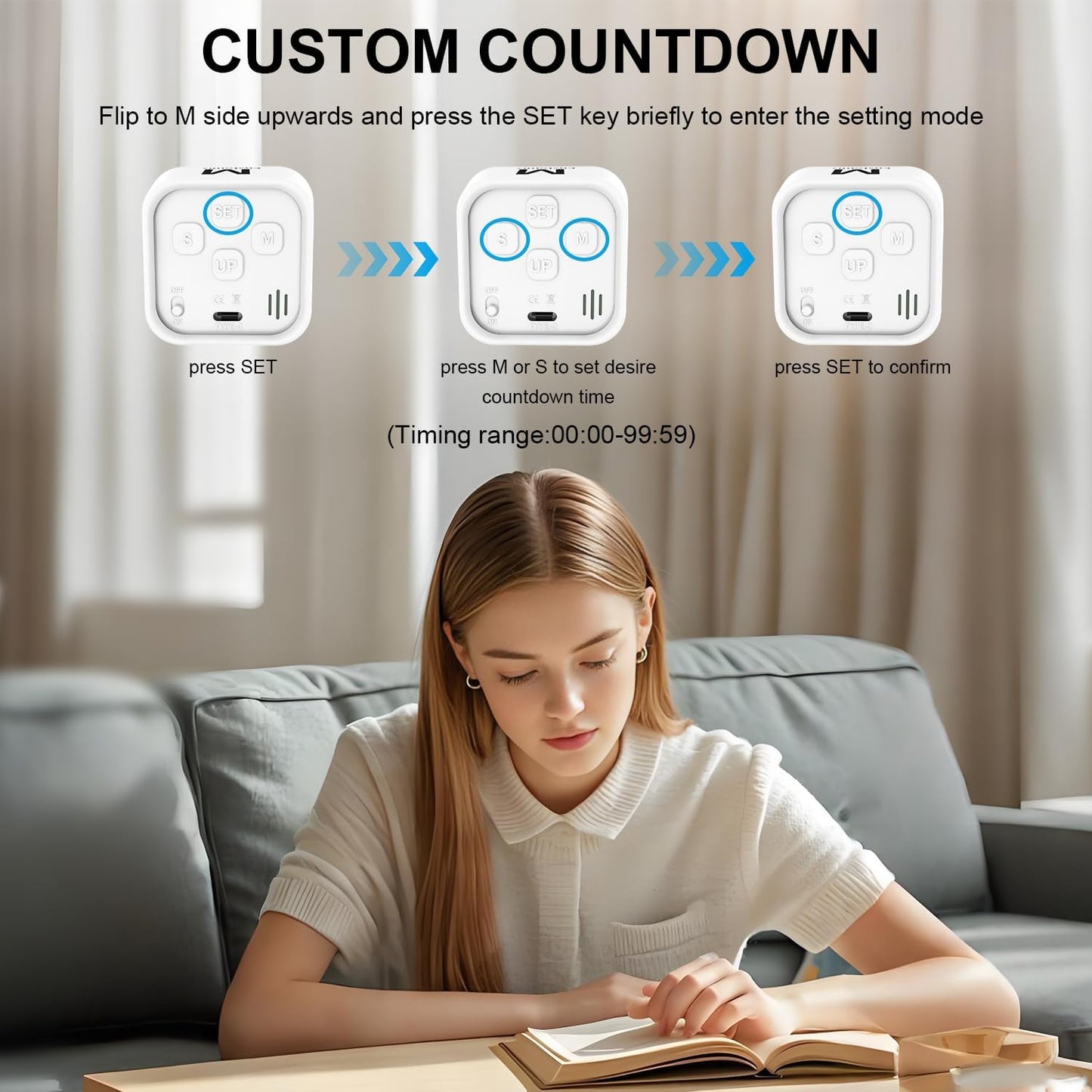 Rotating Cube Pomodoro Timer 5, 25, 10, 50 Min Preset + Custom Countdown, Desk Productivity Flip Visual Timer w/Silicone Case, Silent Mode, Ideal for ADHD Tool Study Work School (Black)