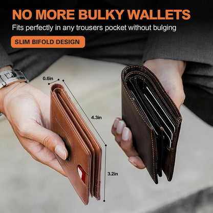 Wallet for Men Slim RFID Blocking Bifold Carbon Fiber,Minimalist Small Compact Front Pocket Credit Card Holder,Thin Mens Leather Wallets Smart Security With 2 ID Windows 1 Cash,Birthday Gifts for Men