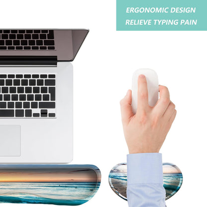 Keyboard Wrist Rest Mouse Wrist Support Set, Memory Foam Wrist Rest Pad for Computer Laptop Keyboard Mouse, Ergonomic Wrist Cushion Support for Typing Pain Relief, Gaming Home Office, Flowers Grass