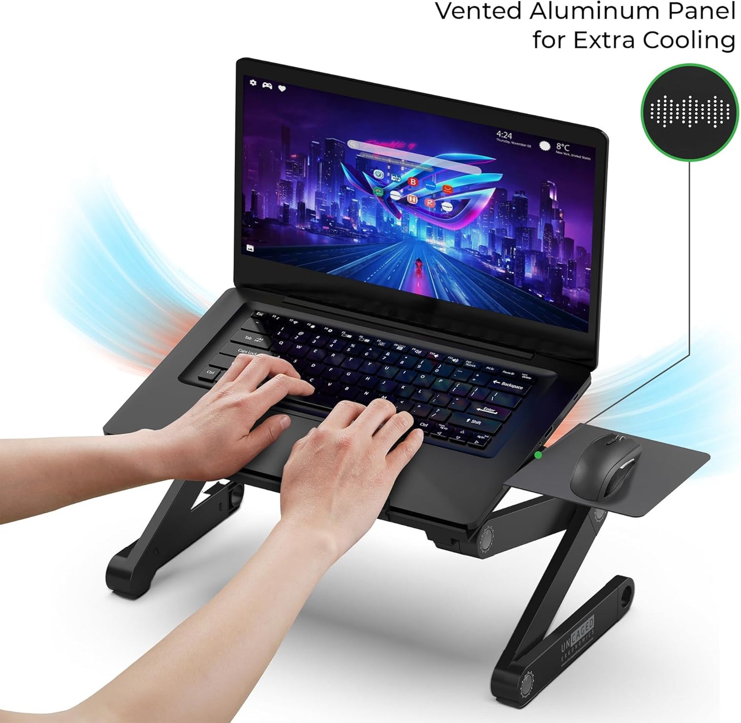 WorkEZ Adjustable Laptop Stand for Desk, Portable Laptop Stand Adjustable Height, Foldable Cooling Computer Holder Riser for Desk, Black