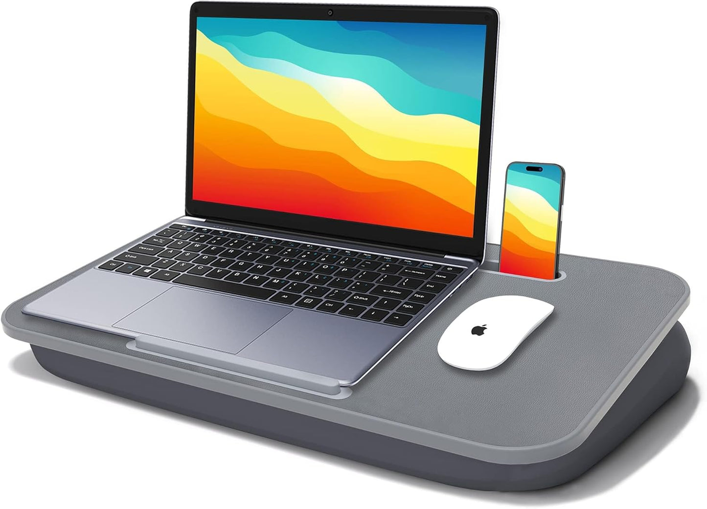 Lap Desk with Cushion, Fits up to 17 inch Laptop, Pillow Designed, Portable Laptop Stand with Tray, Pad & Phone Holder, Home Office for Bed/Couch/Car/Reading/Writing,MillHome (Black)