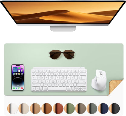 Aothia Dual-Sided Desk Pad - 25.6x13.7 inches Leather Desk Mat, Natural Cork Desk Pad Protector, Large Mouse Pad for Desk, Waterproof Desk Blotter Pad, Desk Writing Pad for Office Work/Home, Black