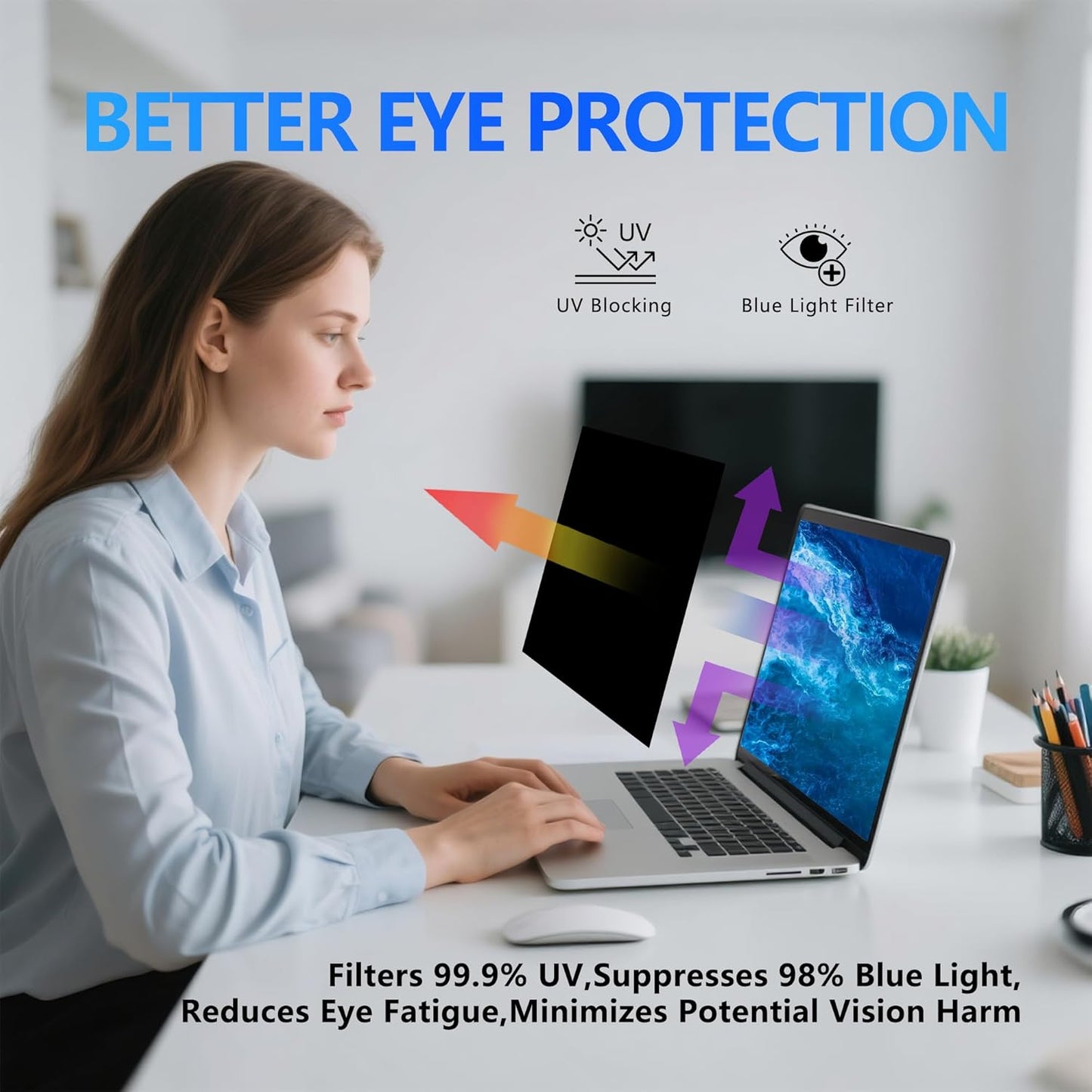 2 Pack Magnetic Hanging Computer Privacy Screen 24 Inch for 16:9 Widescreen Monitor, Removable Privacy Screen Anti Glare Blue Light Computer Screen Privacy Shield, Anti-Scratch 24in Protector Film
