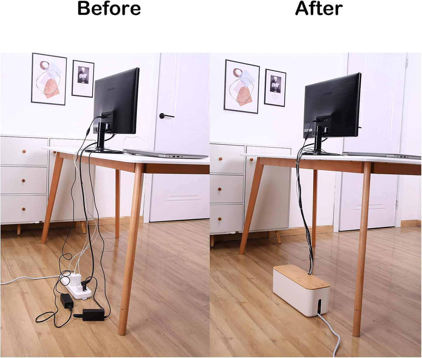 Changsuo Cable Management Box Set Cable Organizer Boxes for Extension Cord Power Stripe Surge Protector Wire Management Organizer Cover Hider for Desk Home Office Kitchen (Small & Large White)