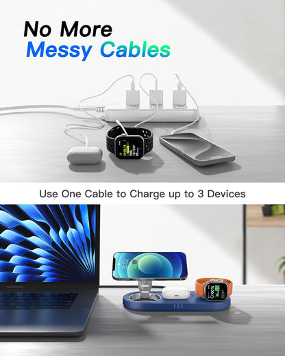 Upgraded 3 in 1 Wireless Charging Station for Apple Devices, Faster Mag-Safe Charger Stand, Magnetic Charger Station for iPhone 17/16/15/14/13/12 Series & AirPods Pro & Apple Watch Series (White)