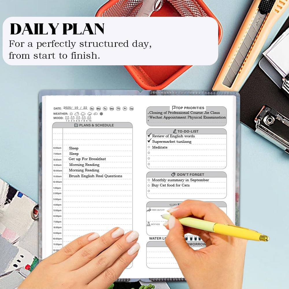 qianshan Travelers Notebook Inserts with PVC Sleeve,Undated Weekly Planner,Weekly To Do List Notepad,TN Journal,30 Sheets,8.5" x 4.7",Pocket Travelers Notebook for Journals,Diaries,Planners,Pink Cat