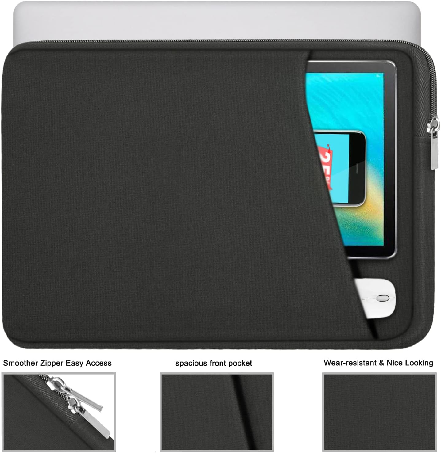 Laptop Sleeve, Durable Briefcase Shockproof Protective Case, Handbags Portable Laptop Bag for 15.6 inch HP Dell Asus Lenovo Notebook Computer with Front Pocket, Black