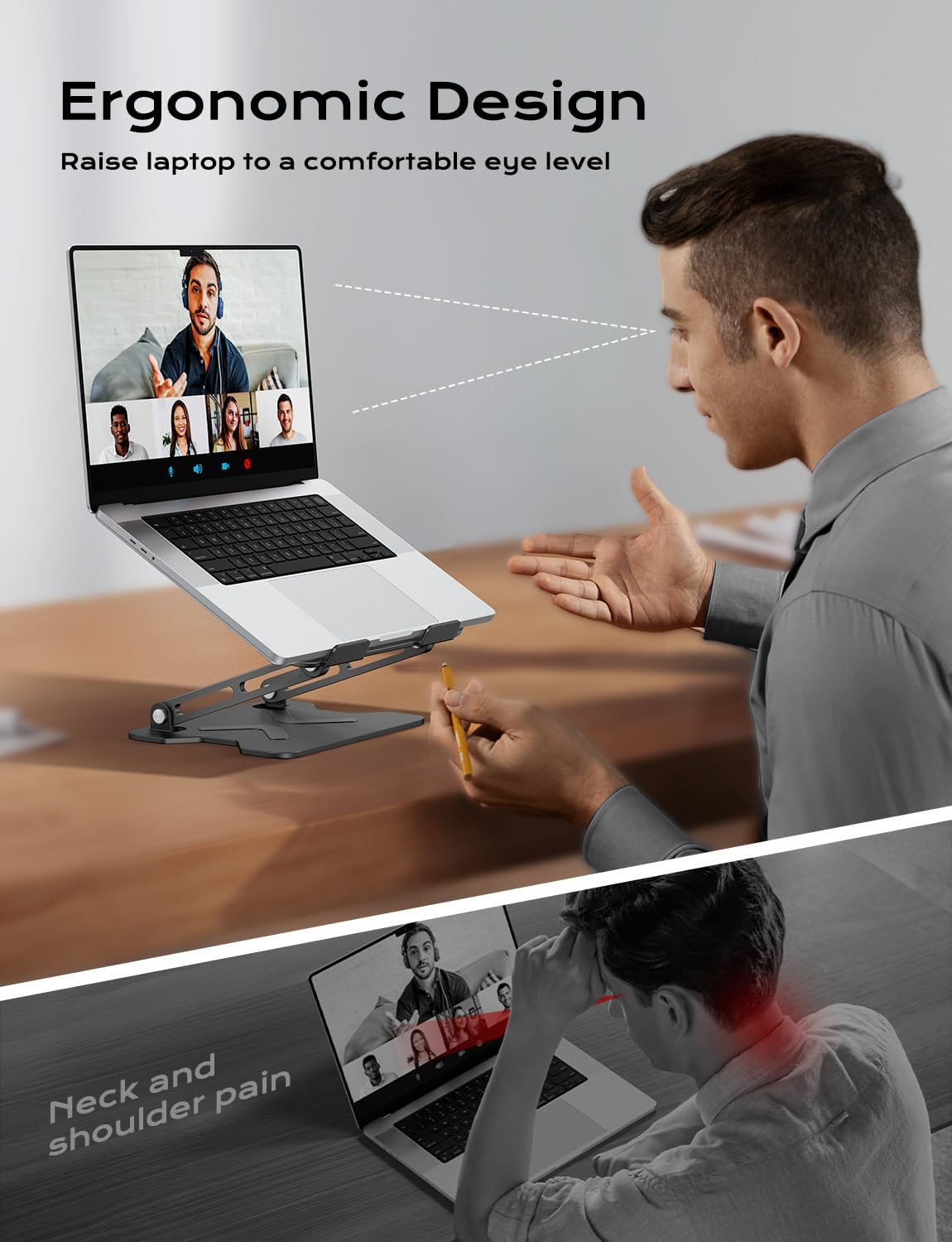 JCZT Adjustable Laptop Stand for Desk, Metal Foldable Laptop Riser, Portable Laptop Holder Mount, Ventilated Cooling Computer Notebook Stand for MacBook Air Pro, All 10-16'' Notebooks Laptops, Pink