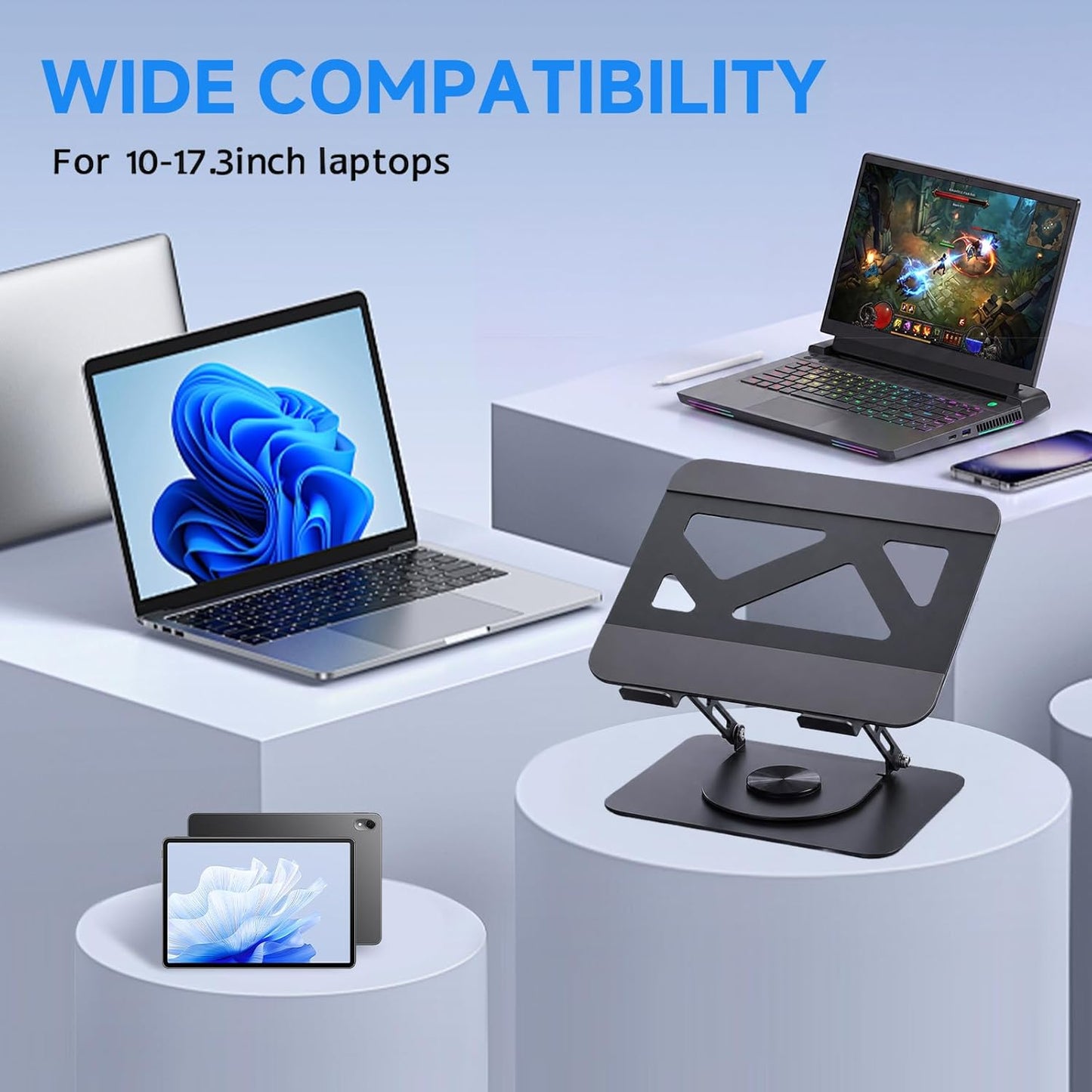 Leeboom Laptop Stand for Desk, Ergonomic Adjustable Aluminum Foldable Portable Computer Stand, Lecterns & Podiums, Fits 10-15.6" MacBook Air Pro HP Lenovo Dell Laptops & Tablets(Silver)