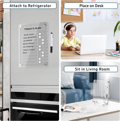 NiHome Acrylic Magnetic to Do List Planning Board with Sliders & Desktop Stand, Chore Chart for Kids & Adults, Checklist Routine Chart Task Board for Fridge & Desk, for Magnetic Metal Surfaces Only