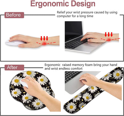 Mouse Pad with Wrist Support, Ergonomic Gel Mouse Pad Beautiful Flowers,Pink Hyacinths on Wood Panel，Non-Slip Durable, Memory Foam Keyboard Wrist Rest, Suitable for Office Typing Games