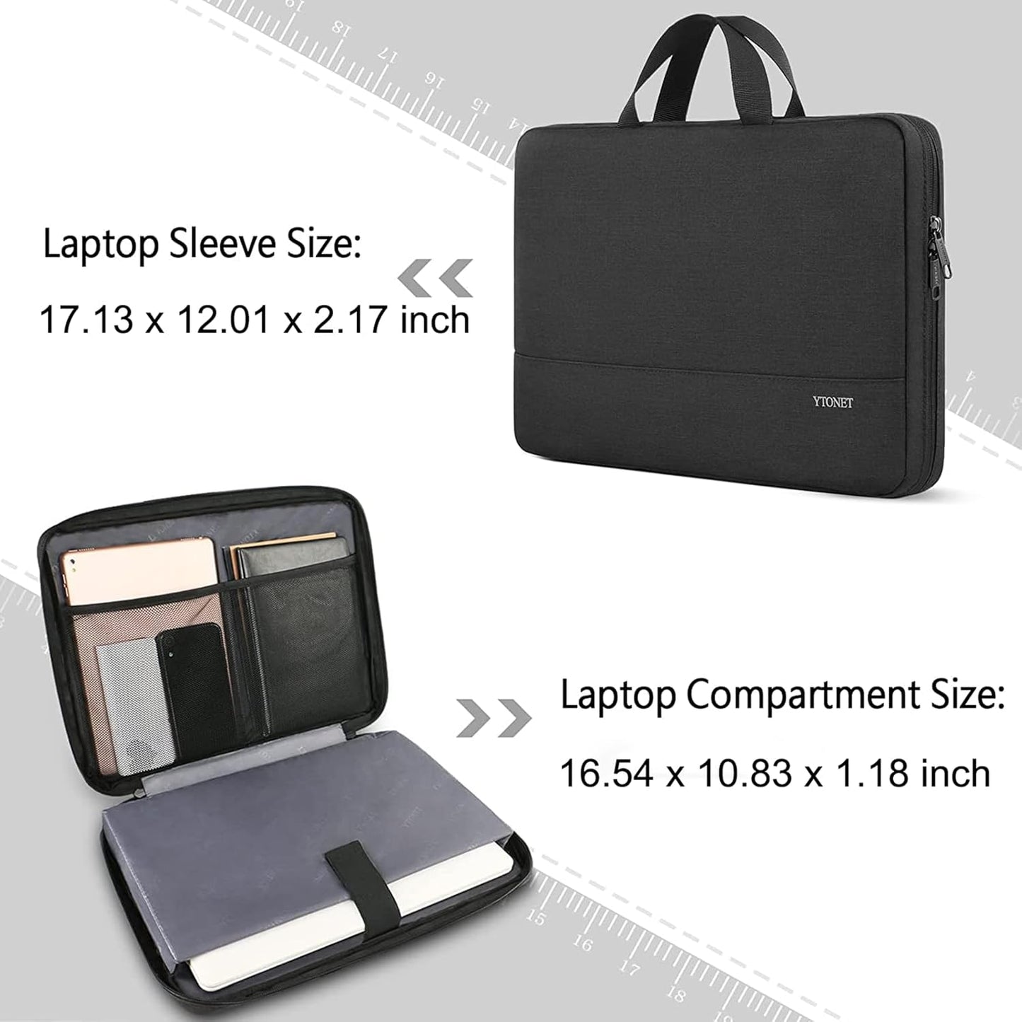 Ytonet Laptop Case, 15.6 inch TSA Laptop Sleeve Computer Bag Water Resistant Computer Case Carrying Cover Compatible for Lenovo, HP, Dell, Asus Notebook, Gifts for Men Women, Grey