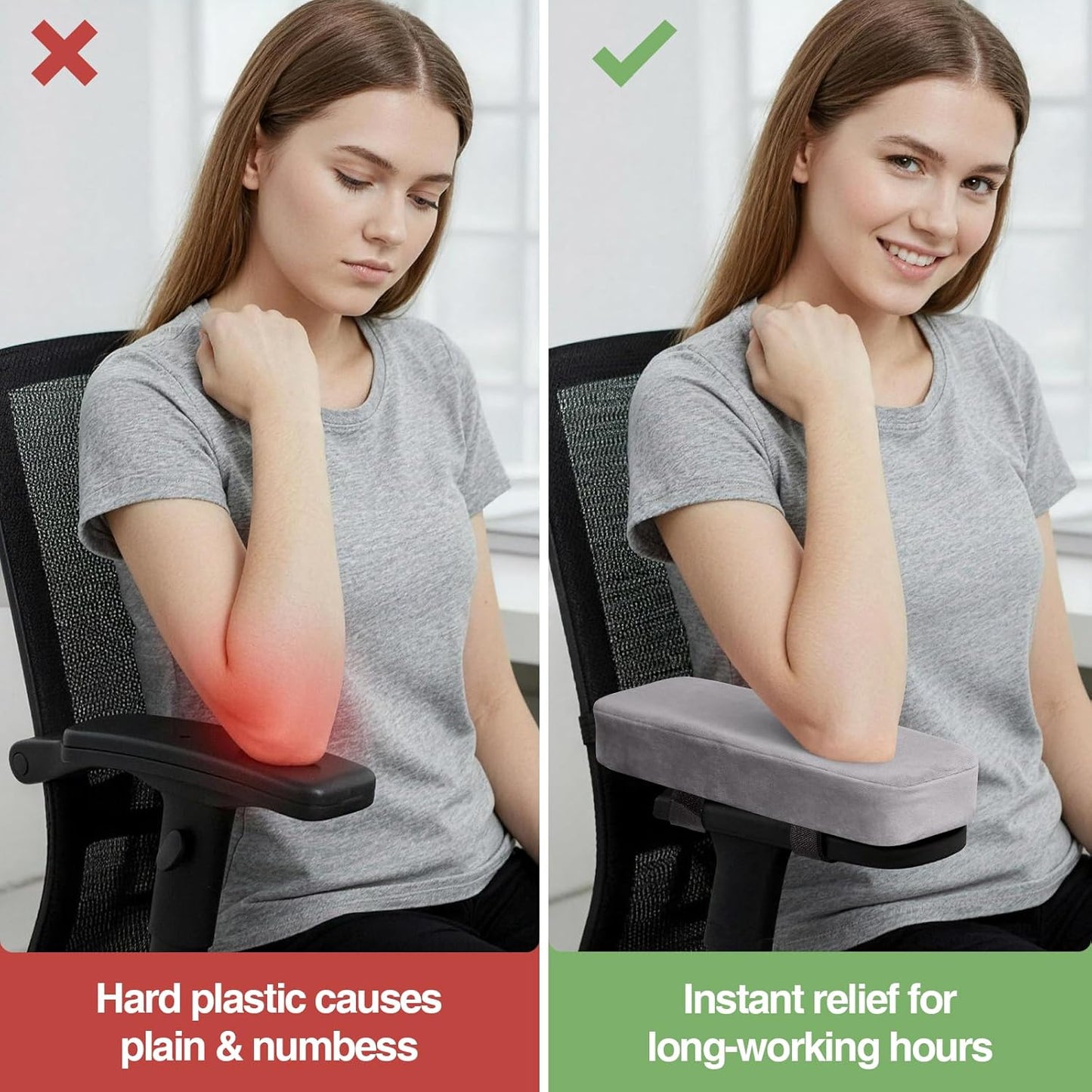 Smiry Ergonomic Office Chair Armrest Pads, Memory Foam Arm Rest Covers, Non-Slip Armrest Cushion with Adjustable Buckles and Straps, Elbow Relief for Desk, Gaming & Wheelchair (Black, Set of 2)