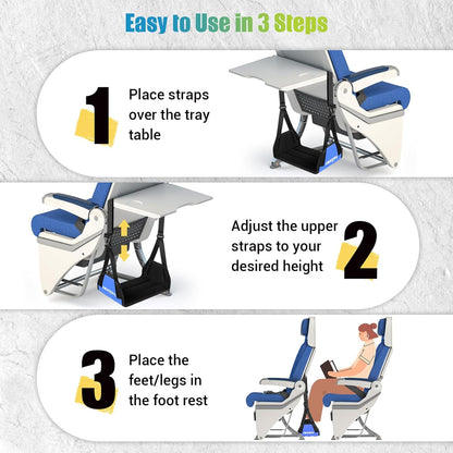 2-Pack Foot Hammock for Plane Travel, No Collapse Thickened Bamboo Airplane Foot Rest with Extended Adjustment Strap, Portable Desk Foot Hammock to Relax Your Feet, Foot Sling Travel Essentials(Black)