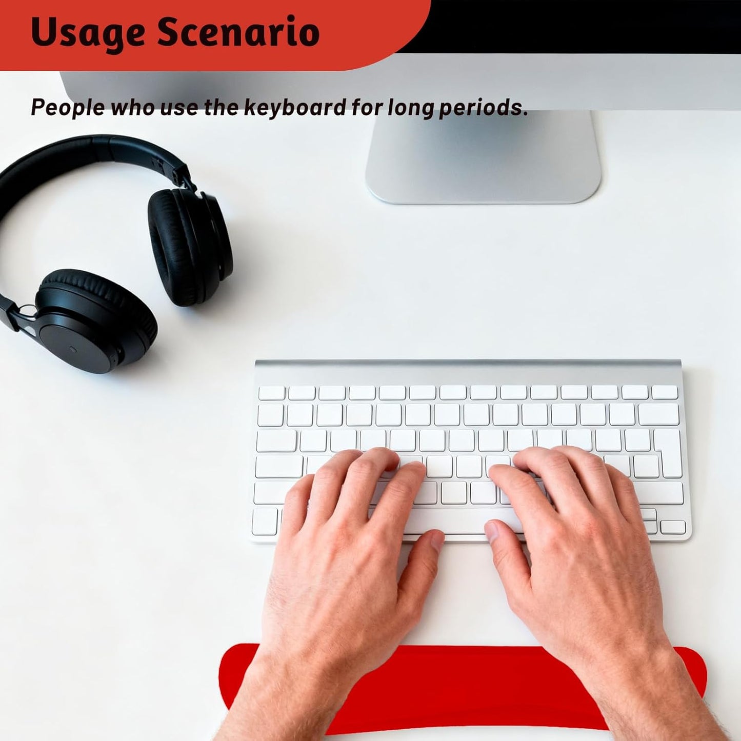 Keyboard Wrist Rest, Thicken Memory Foam Wrist Support Pad for Keyboard, Ergonomic Palm Rest for Pain Relief, Keyboard Wrist Guard for Long Hours of Work, Gaming, Studying, Red