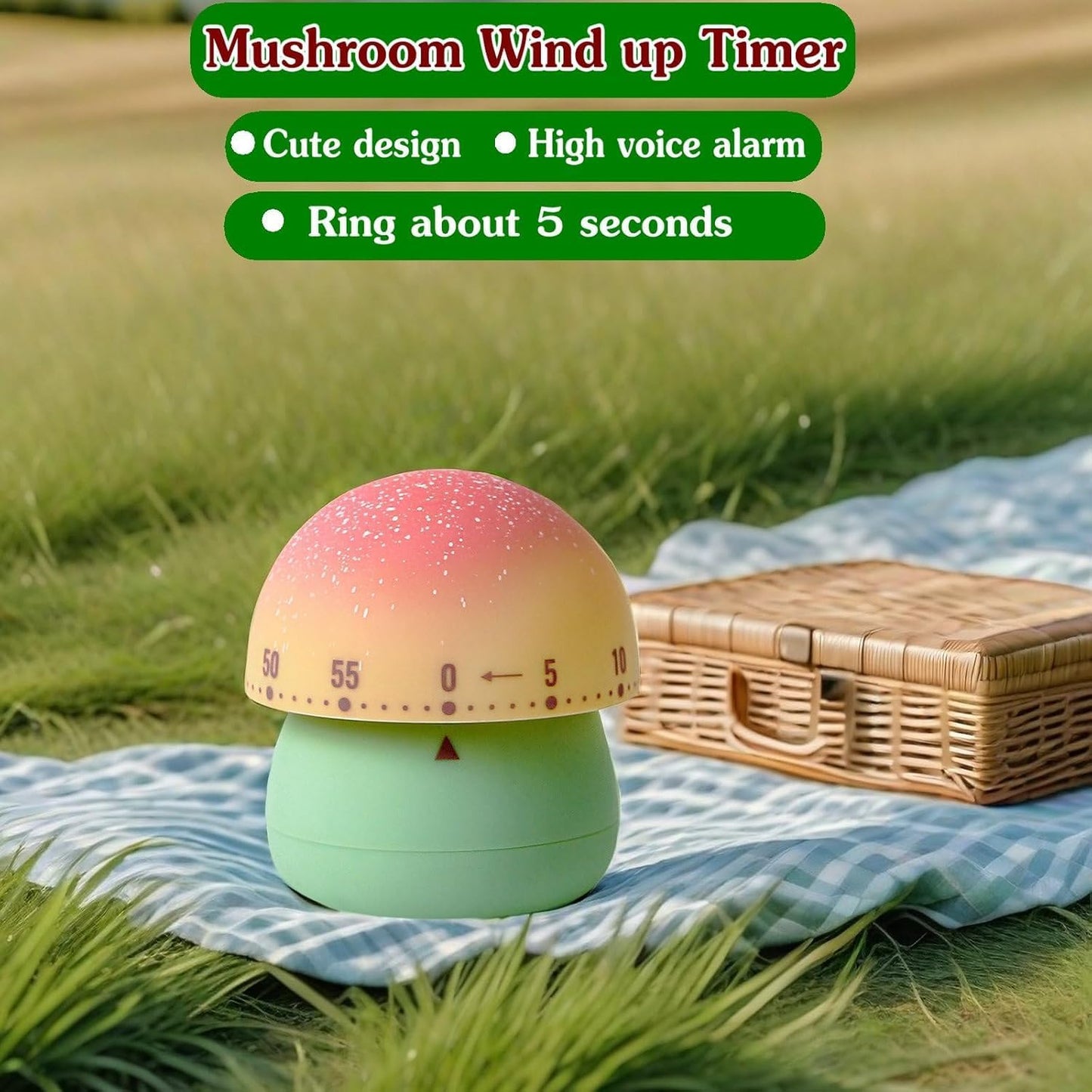 Mechanical Kitchen Timer, Cute Mushroom Timer for Kids, Wind Up 60 Minute Manual Countdown Timer for Classroom, Home, Study and Cooking (Grey Base)