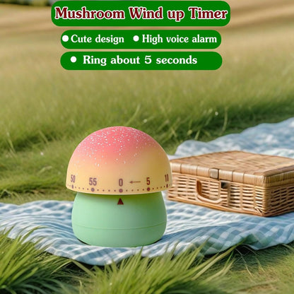 Mechanical Kitchen Timer, Cute Mushroom Timer for Kids, Wind Up 60 Minute Manual Countdown Timer for Classroom, Home, Study and Cooking (Grey Base)