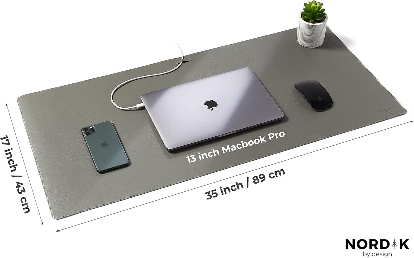 Nordik Leather Desk Mat Cable Organizer - Pebble Black 35 X 17 inch - Premium Mouse Mat - Felt Vegan Leather Desk Pad Protector - Desk Blotter Matt Keyboard - Large Desk Matt for Desktop Computer
