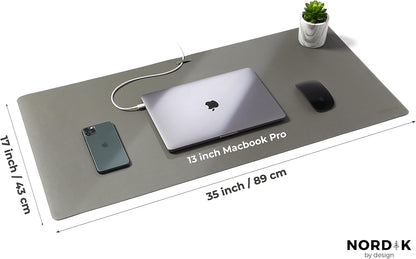 Nordik Leather Desk Mat Cable Organizer - Pebble Black 35 X 17 inch - Premium Mouse Mat - Felt Vegan Leather Desk Pad Protector - Desk Blotter Matt Keyboard - Large Desk Matt for Desktop Computer