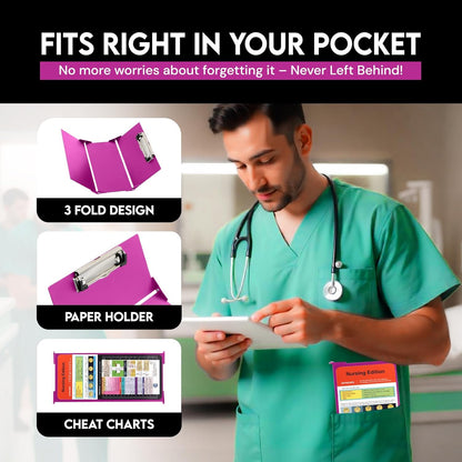 Nursing Clipboard Foldable with Medical Edition Cheat Sheets, 3 Layers Aluminum Foldable Clipboard for Nursing, Notepad for Students, Nursing School Essentials (Black)