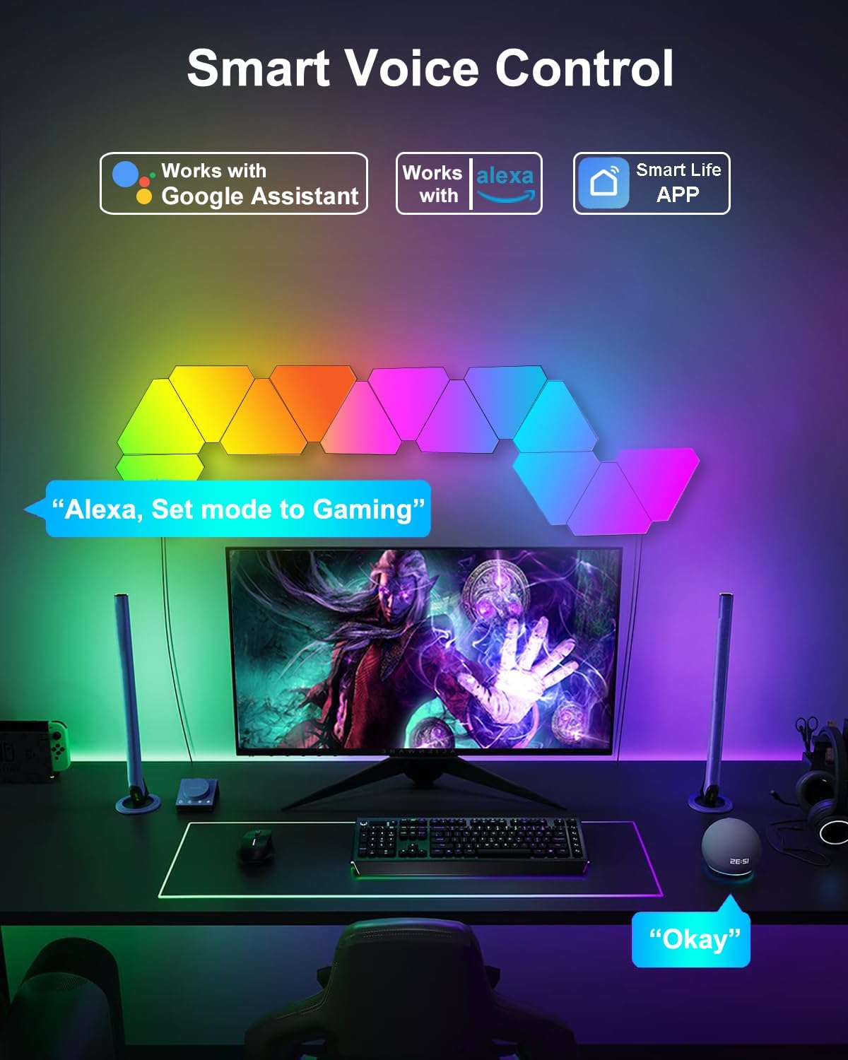 Gaming Light Bars with Dial Controller, Smart Gaming LED Lights RGB Light Bars Compatible with Alexa and Google Assistant, TV LED Backlight App Control Music Sync for Gaming Room Bedroom Decor Gifts