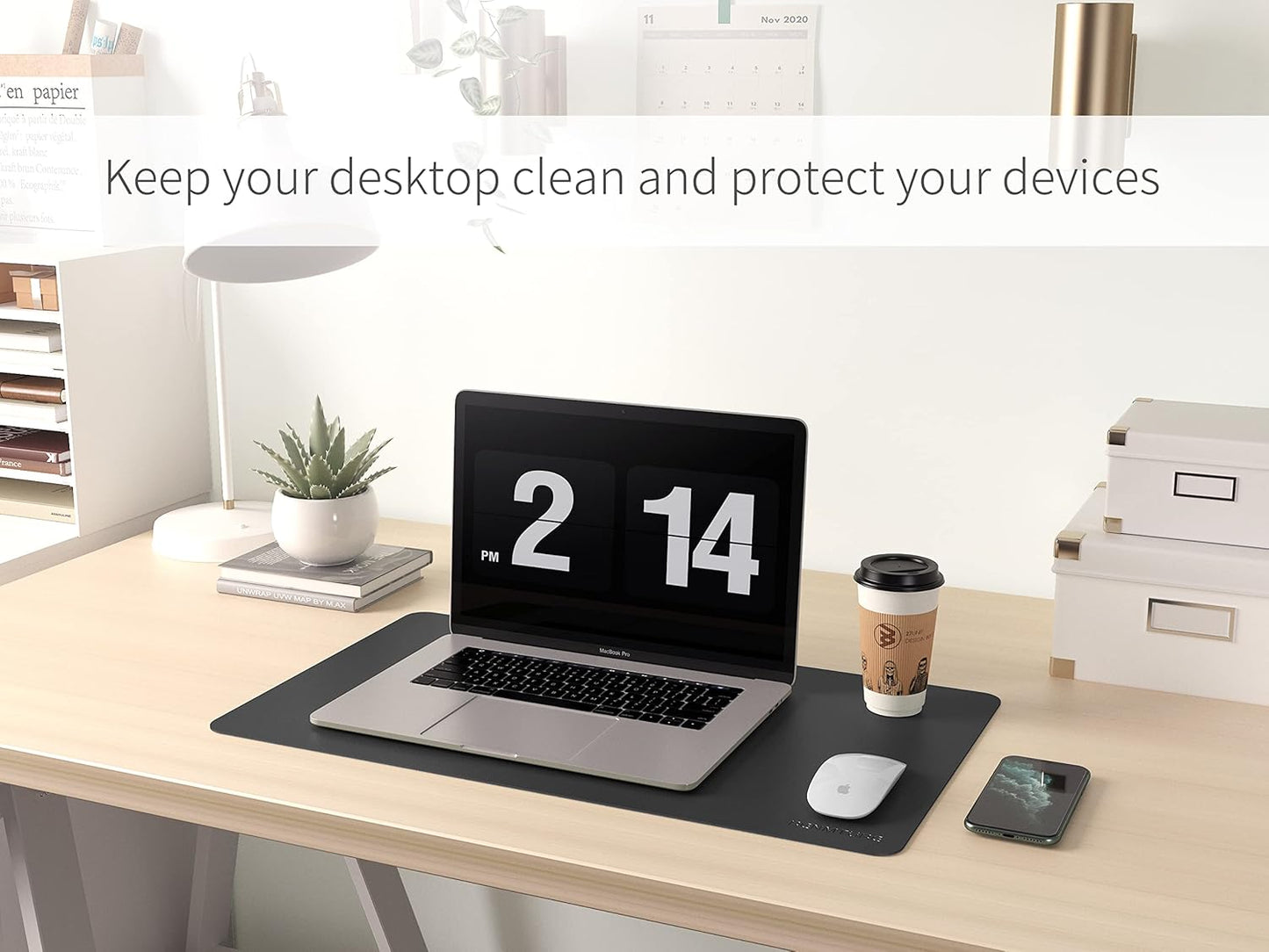 RENMTURE Dual-Sided Mouse Pad, Natural Cork & PU Leather Large Desk Pad for Office and Home Work, Desk Protector Non-Slip, Waterproof, Easy Clean (Olive Green, 32"x16")