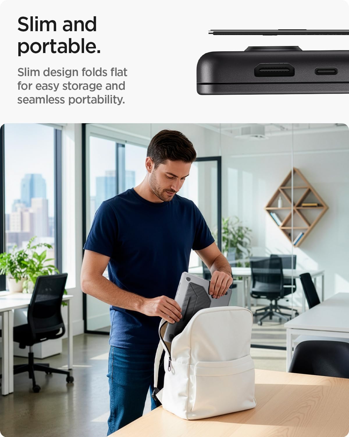 Spigen Slim Fold Portable Laptop Stand Keyboard Riser Foldable Ergonomic Angle Lift Anti-Slip Compatible with MacBook Neo, MacBook Air, MacBook Pro 11"-16" and iPad/Air/Pro and More - Black (LD201-S4)